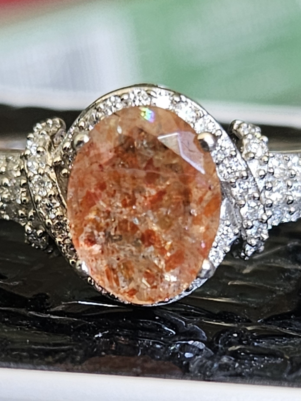 Rainbow Confetti Sunstone & Moissanites Ring